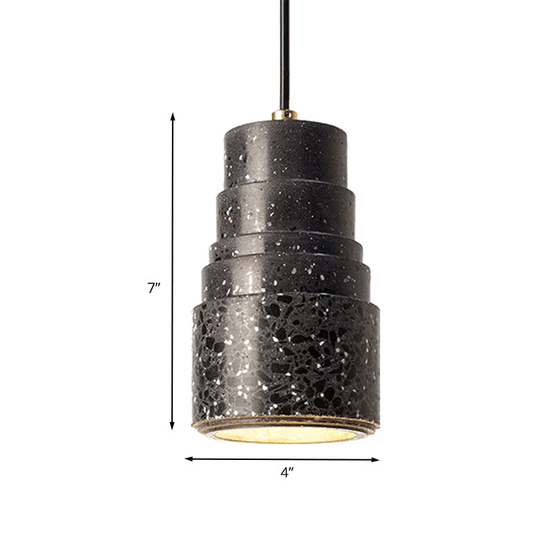 Nordic Terrazzo 1-Light Bedside Pendant Lamp In Black - Tiered Tube Hanging Lighting