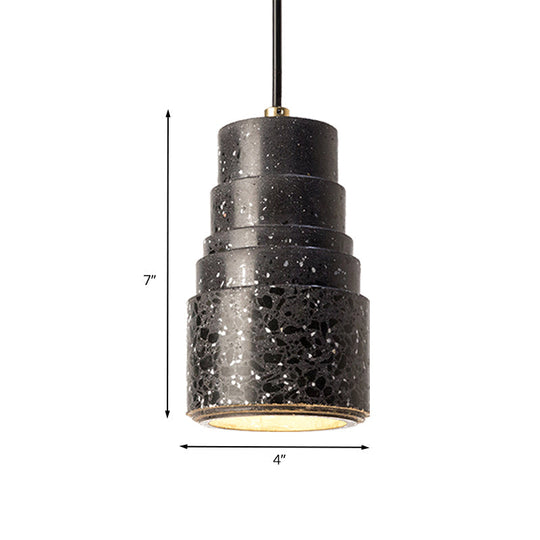 Nordic Terrazzo 1-Light Bedside Pendant Lamp In Black - Tiered Tube Hanging Lighting