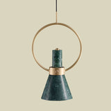 Nordic Green Marble Flared Pendant Light With Gold Ring - 1 Bulb Hanging Ceiling Lamp