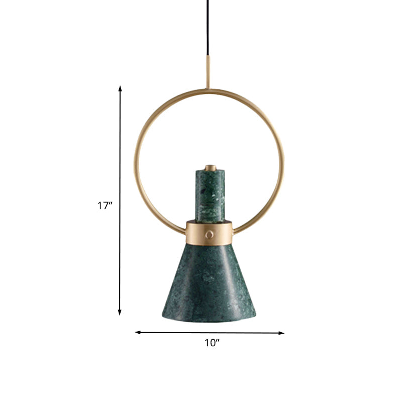 Green Marble Flared Pendant Light With Gold Ring - Nordic Style Ceiling Lamp (1 Bulb)