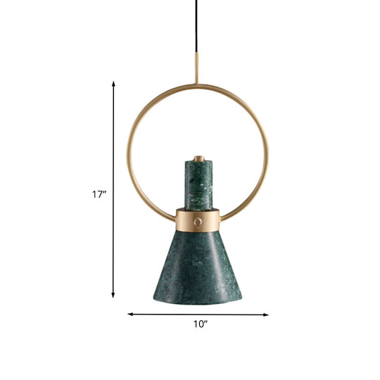 Green Marble Flared Pendant Light With Gold Ring - Nordic Style Ceiling Lamp (1 Bulb)