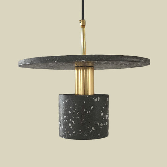 Nordic Terrazzo Hanging Light: Round Plate 1-Light Coffee House Pendant In White/Black/Pink