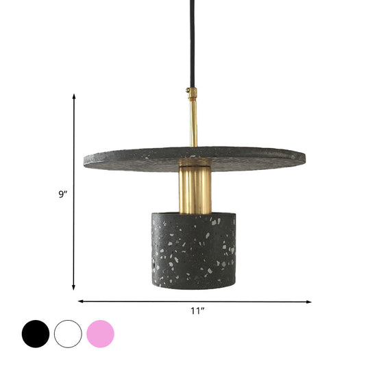 Nordic Terrazzo Hanging Light: Round Plate 1-Light Coffee House Pendant In White/Black/Pink