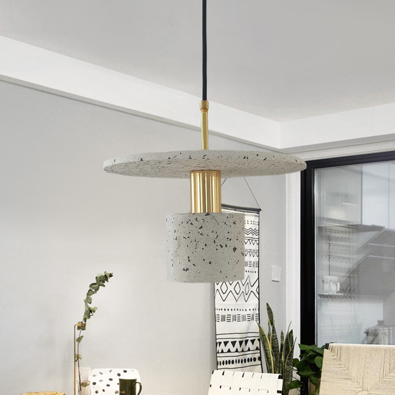 Nordic Terrazzo Hanging Light: Round Plate 1-Light Coffee House Pendant In White/Black/Pink White