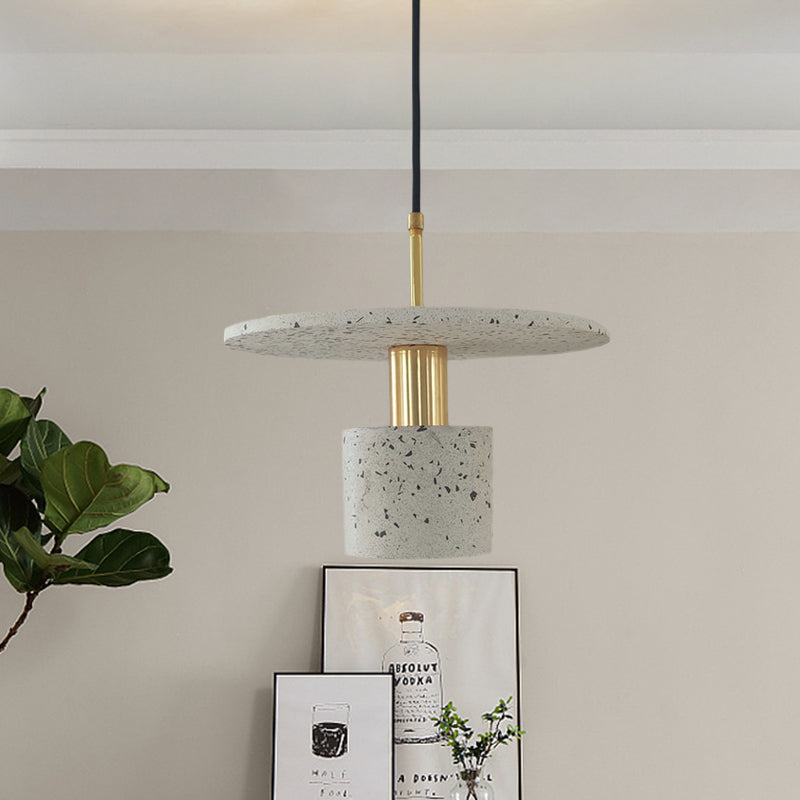 Nordic Terrazzo Hanging Light: Round Plate 1-Light Coffee House Pendant In White/Black/Pink