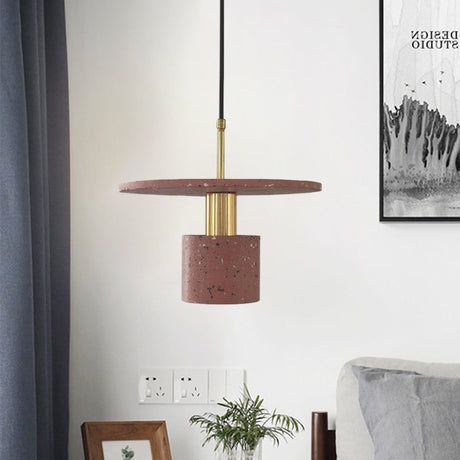 Nordic Terrazzo Hanging Light: Round Plate 1-Light Coffee House Pendant In White/Black/Pink