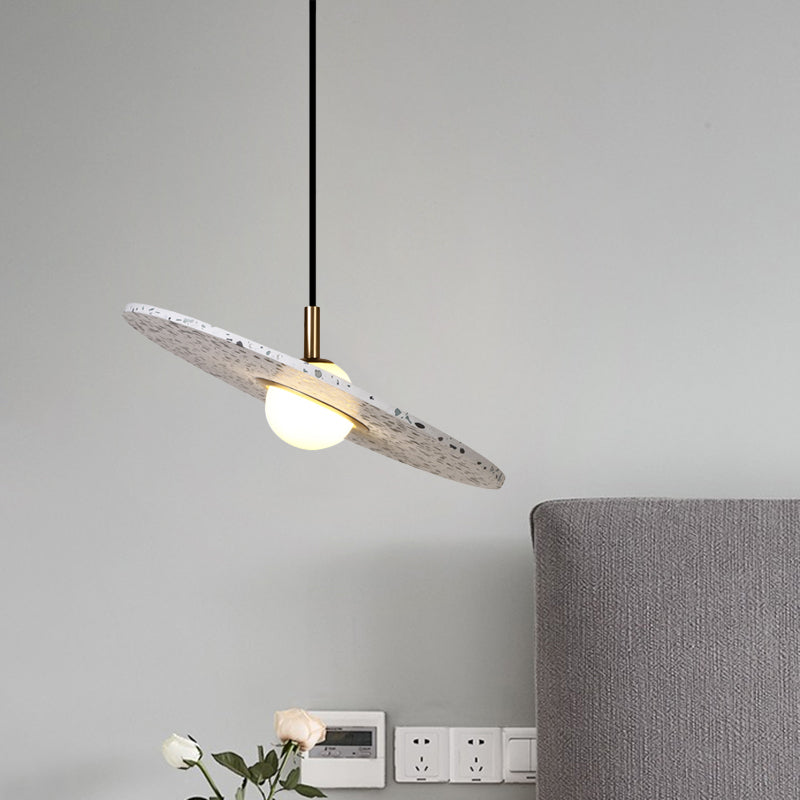 Modern Terrazzo Suspension Light: Round Disc Pendant Lamp For Restaurant - White/Pink Shade Single