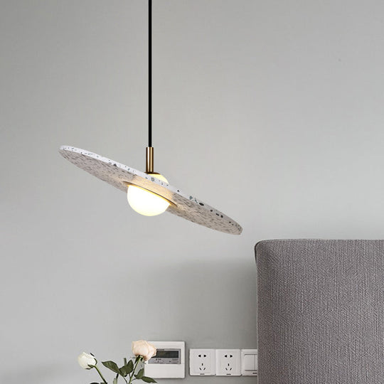 Modern Terrazzo Suspension Light: Round Disc Pendant Lamp For Restaurant - White/Pink Shade Single