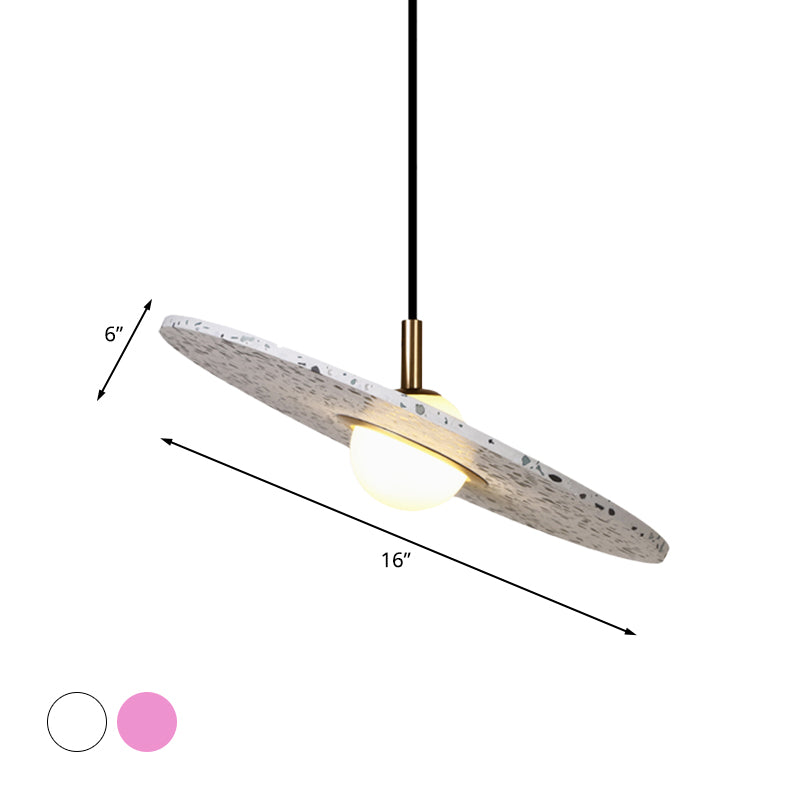 Modern Terrazzo Suspension Light: Round Disc Pendant Lamp For Restaurant - White/Pink Shade Single