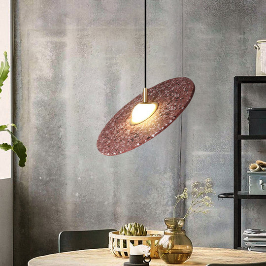 Modern Terrazzo Suspension Light: Round Disc Pendant Lamp For Restaurant - White/Pink Shade Single