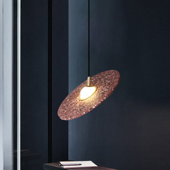 Modern Terrazzo Suspension Light: Round Disc Pendant Lamp For Restaurant - White/Pink Shade Single