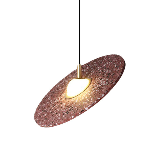 Modern Terrazzo Suspension Light: Round Disc Pendant Lamp For Restaurants - 1-Bulb White/Pink