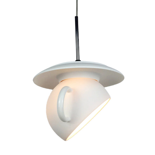 Coffee Cup Macaron Pendant Light With Cement Shade - White/Blue/Yellow Finish Led Ceiling Lamp