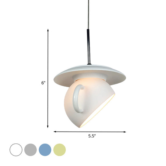 Coffee Cup Macaron Pendant Light With Cement Shade - White/Blue/Yellow Finish Led Ceiling Lamp