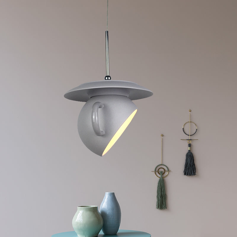 Coffee Cup Macaron Pendant Light With Cement Shade - White/Blue/Yellow Finish Led Ceiling Lamp