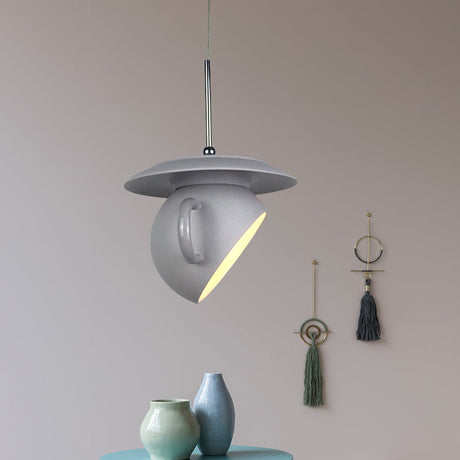 Modern Macaron Coffee Cup Led Ceiling Lamp With Cement Shade - White/Blue/Yellow Finish Grey