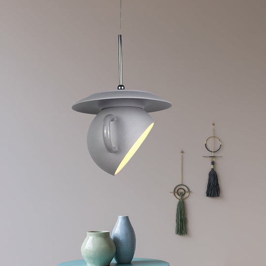 Modern Macaron Coffee Cup Led Ceiling Lamp With Cement Shade - White/Blue/Yellow Finish Grey