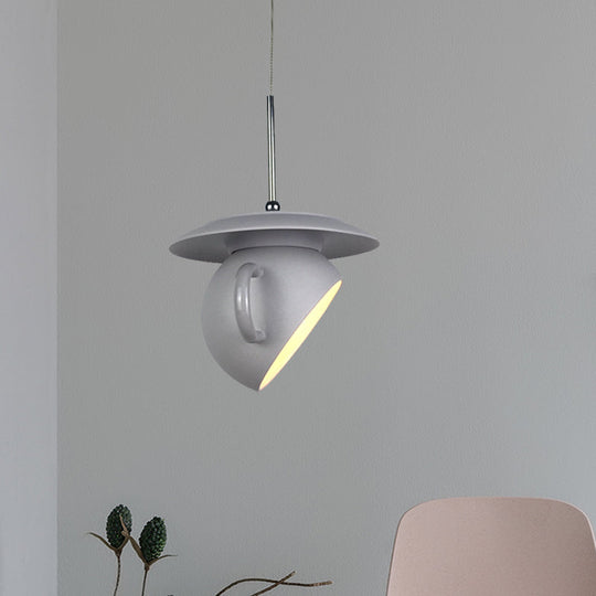 Coffee Cup Macaron Pendant Light With Cement Shade - White/Blue/Yellow Finish Led Ceiling Lamp