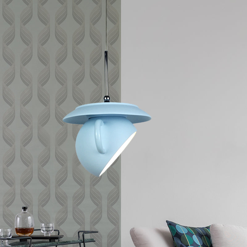 Modern Macaron Coffee Cup Led Ceiling Lamp With Cement Shade - White/Blue/Yellow Finish