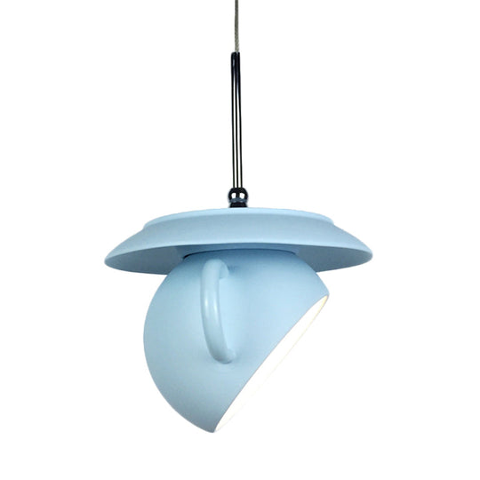 Coffee Cup Macaron Pendant Light With Cement Shade - White/Blue/Yellow Finish Led Ceiling Lamp