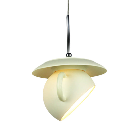 Coffee Cup Macaron Pendant Light With Cement Shade - White/Blue/Yellow Finish Led Ceiling Lamp