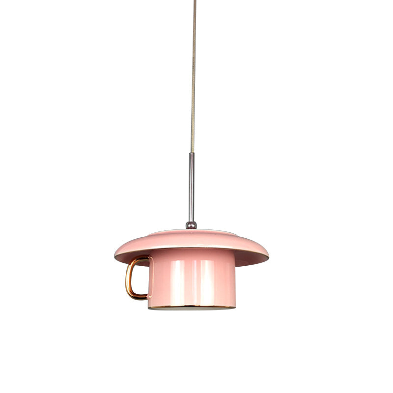 Modern Macaron Coffee-Cup Design Led Suspension Lamp In White/Pink/Grey