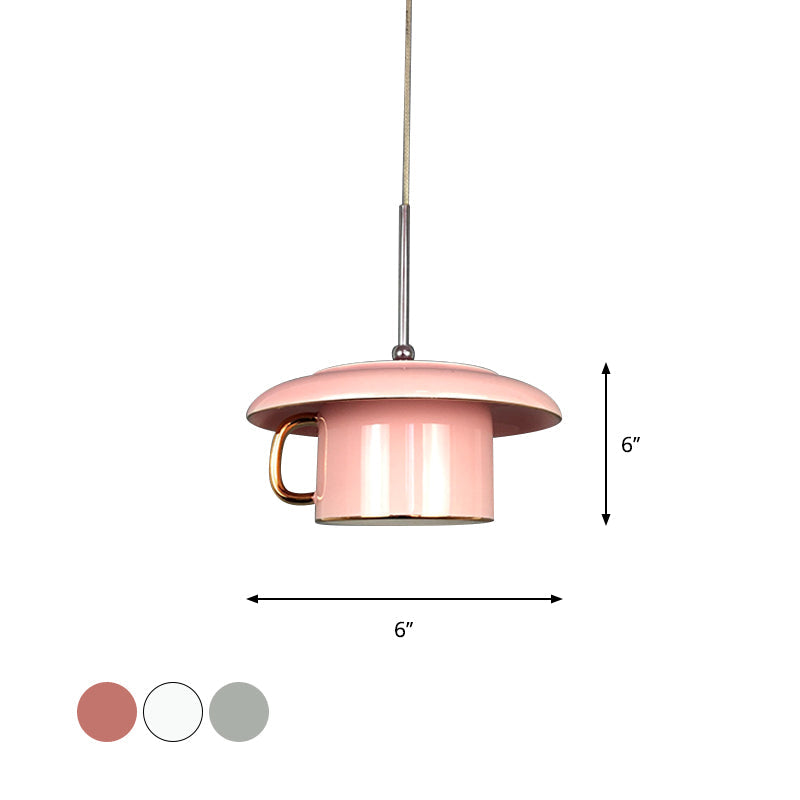 Modern Macaron Coffee-Cup Design Led Suspension Lamp In White/Pink/Grey