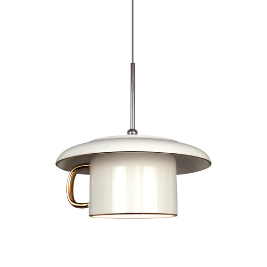 Modern Macaron Coffee-Cup Design Led Suspension Lamp In White/Pink/Grey