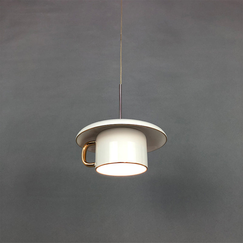Modern Macaron Coffee-Cup Design Led Suspension Lamp In White/Pink/Grey
