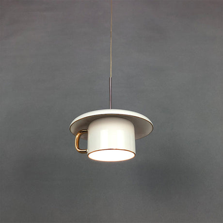 Macaron Ceramic Led Pendant Lamp - Coffee-Cup Shape Down Lighting 1 Bulb White/Pink/Grey Designs For