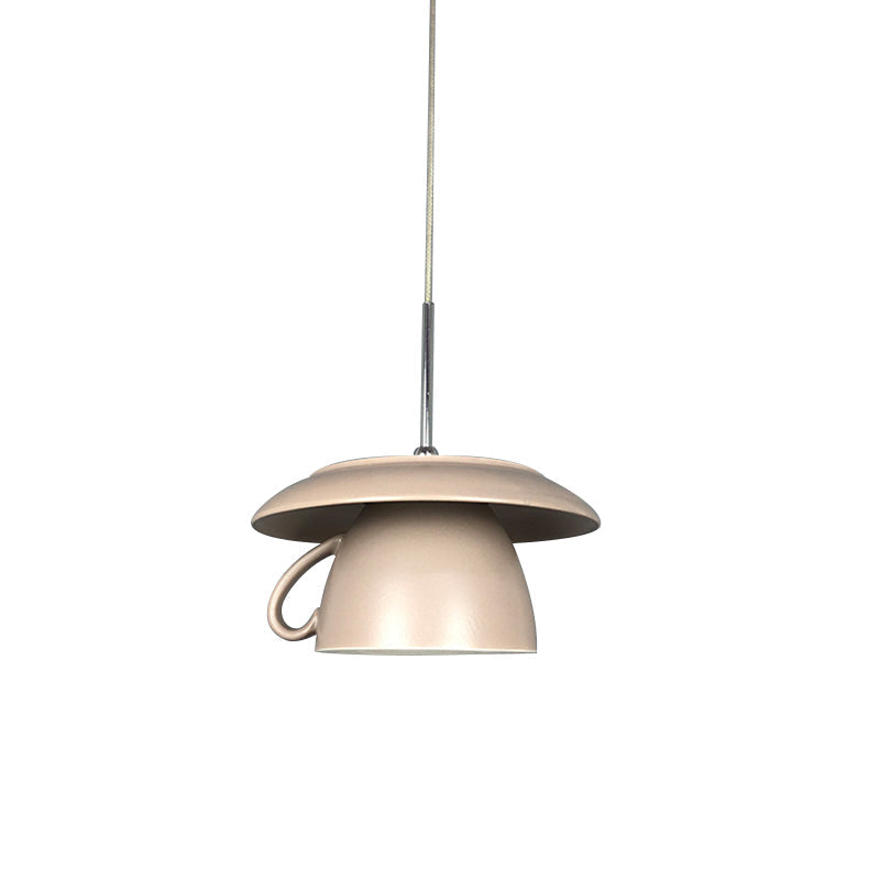 1-Light Macaron Pink/Grey/Green Restaurant Pendant Lamp With Ceramic Coffee Cup Shade Led Hanging