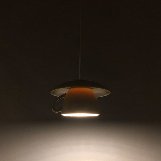 1-Light Macaron Pink/Grey/Green Restaurant Pendant Lamp With Ceramic Coffee Cup Shade Led Hanging