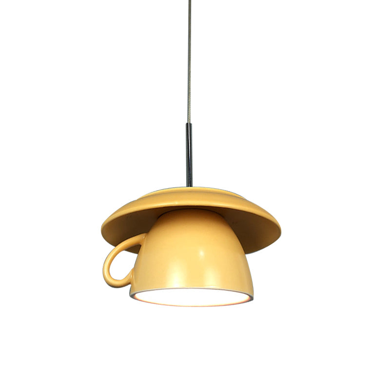 1-Light Macaron Pink/Grey/Green Restaurant Pendant Lamp With Ceramic Coffee Cup Shade Led Hanging