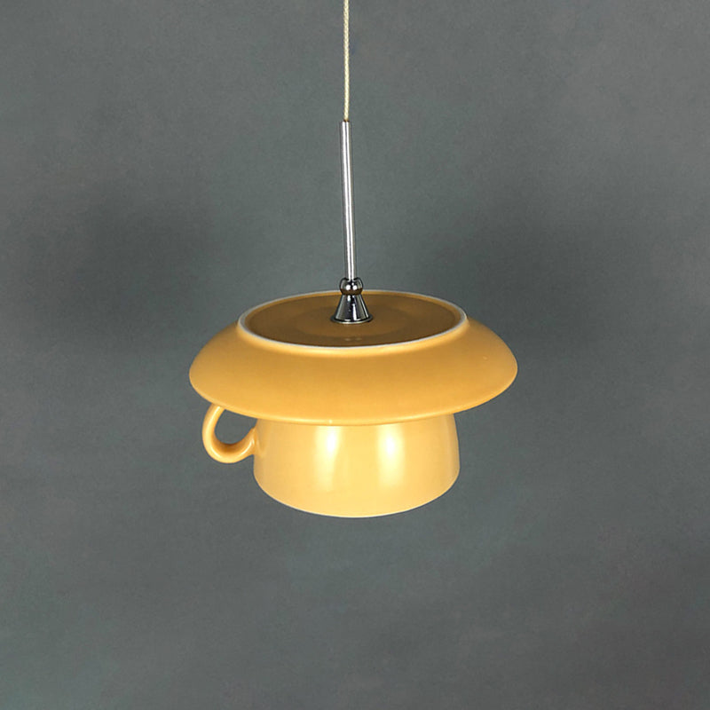1-Light Macaron Pink/Grey/Green Restaurant Pendant Lamp With Ceramic Coffee Cup Shade Led Hanging