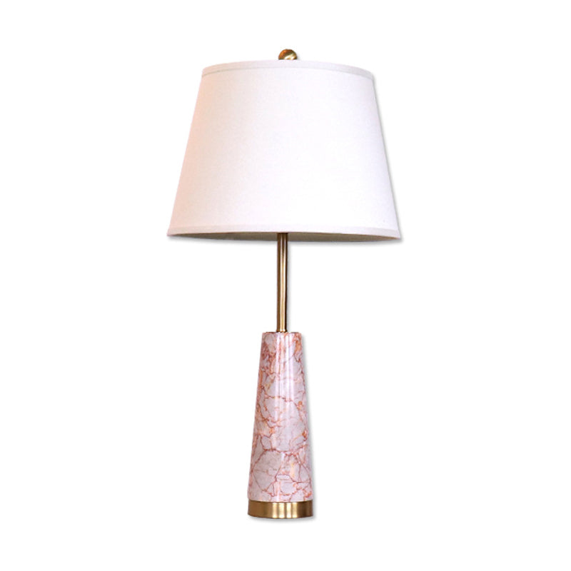 Modernist Marble Cone Nightstand Lamp With Red 1-Head And White Fabric Shade