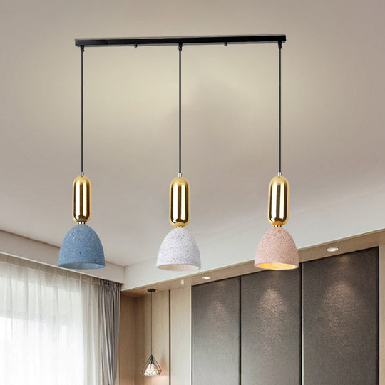 Terrazzo Macaron Dome Pendant Light: 3-Light Cluster Ceiling Lamp In White-Pink-Blue