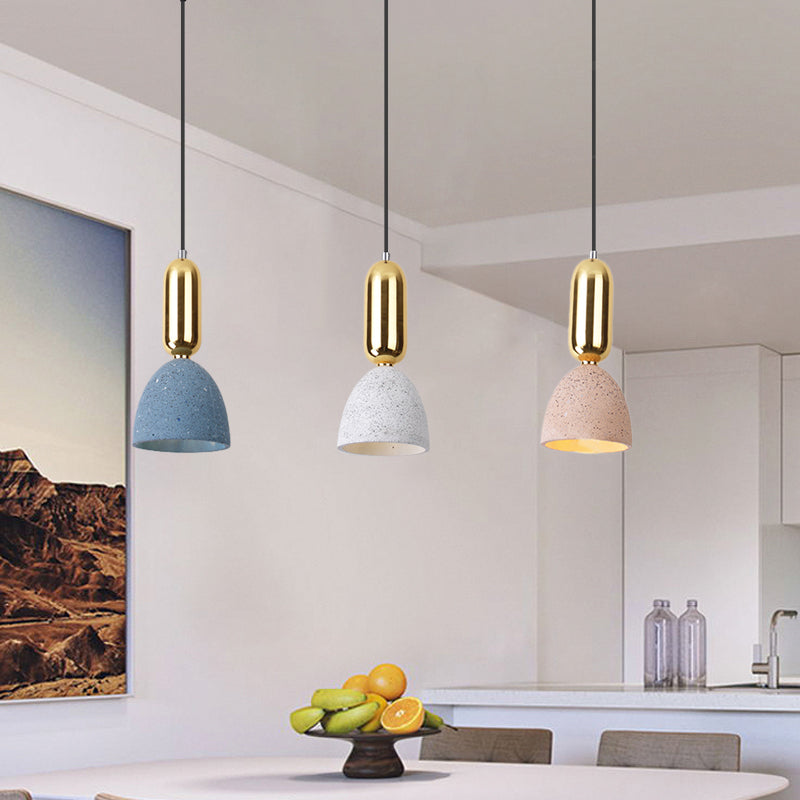 Terrazzo Macaron Dome Pendant Light With 3 White-Pink-Blue Lights - Perfect For Restaurants (Linear