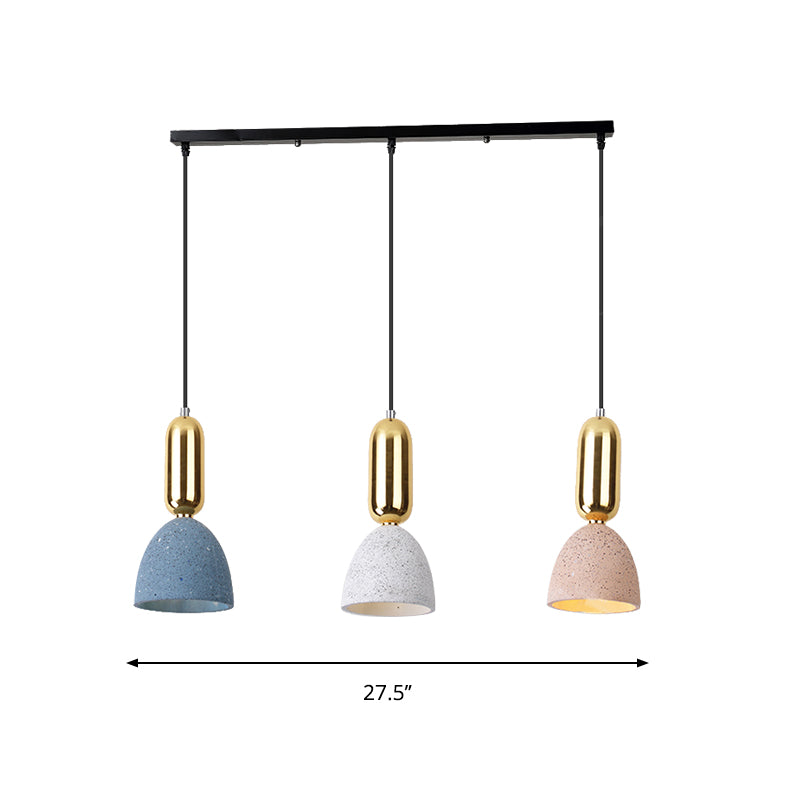 Terrazzo Macaron Dome Pendant Light: 3-Light Cluster Ceiling Lamp In White-Pink-Blue