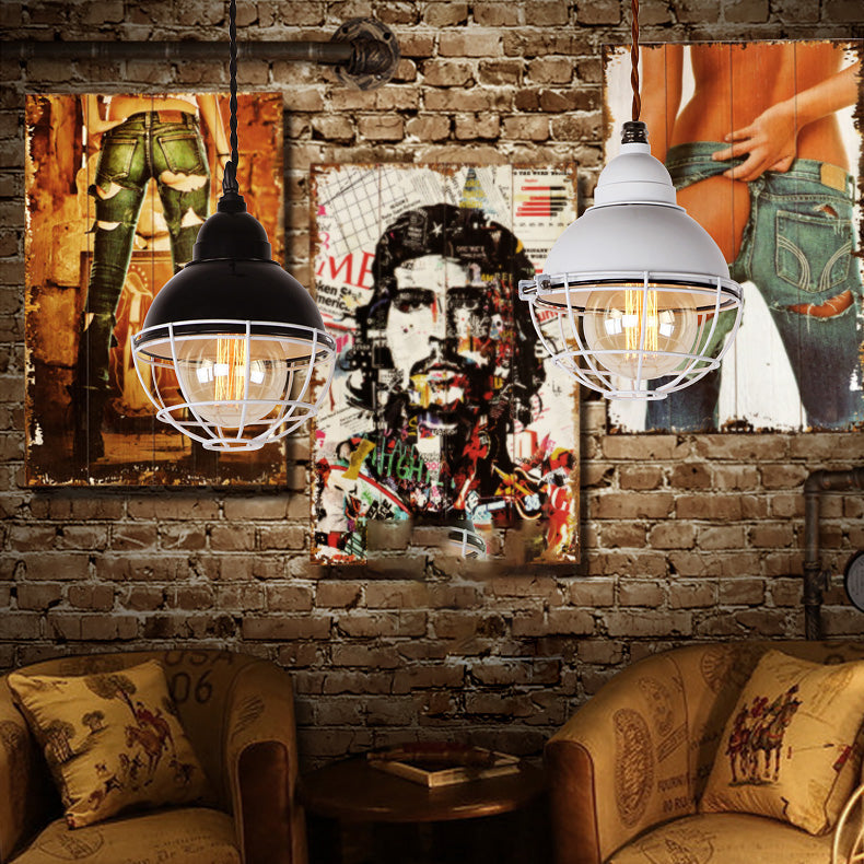 Double Bubble Indoor Pendant Light With Wire Frame Farmhouse Metal 1 - Black/White Ceiling