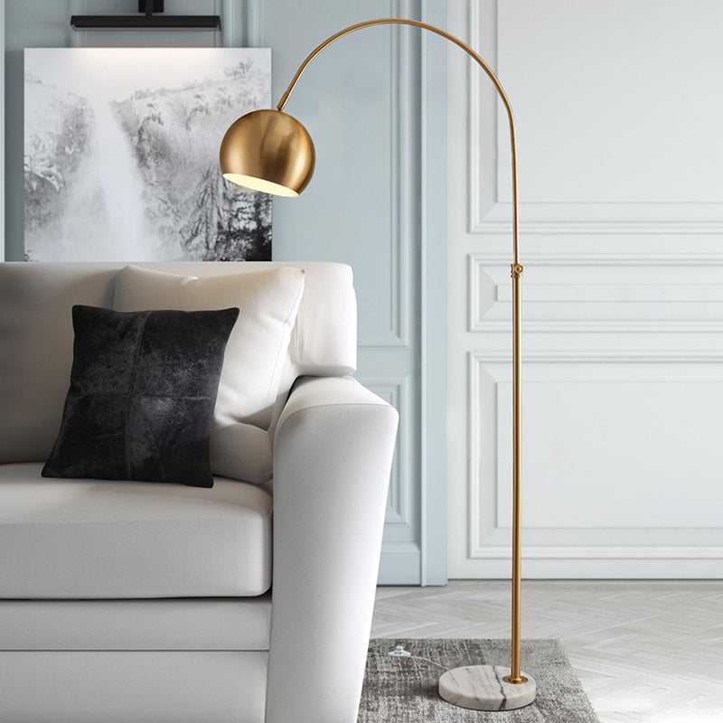 Metal Domed Floor Lamp: Post-Modern Overarching Stand Up Light In Black/Brass
