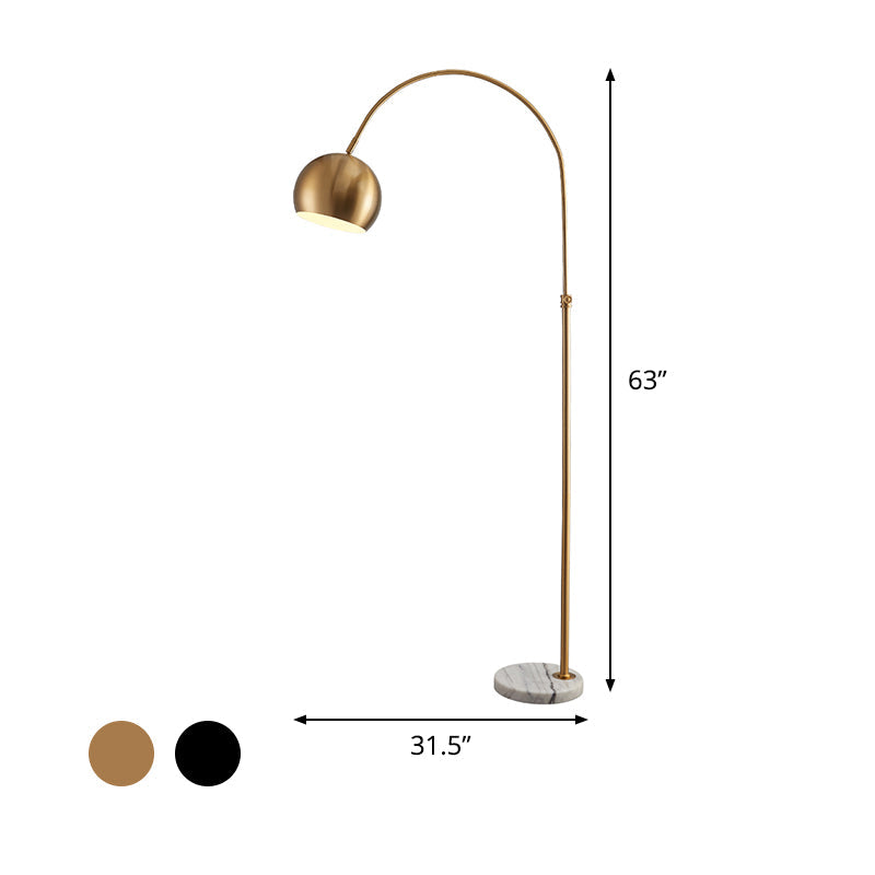 Metal Domed Floor Lamp: Post-Modern Overarching Stand Up Light In Black/Brass