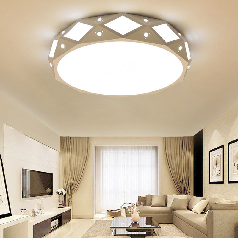 Contemporary Metallic Drum Flush Ceiling Light Fixture - Led White/Warm White / 18
