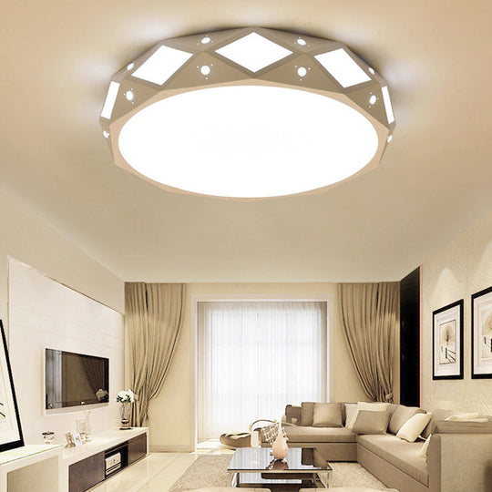 Contemporary Metallic Drum Flush Ceiling Light Fixture - Led White/Warm White / 18