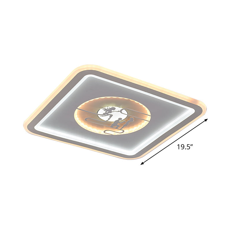 Modern Square Flushmount Led Light - Acrylic White Lamp With Lovers Pattern