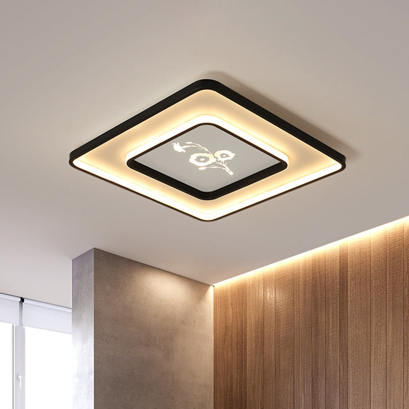 Modern Acrylic Led Ceiling Light Fixture In Black Square/Rectangular Flush Mount White/Warm