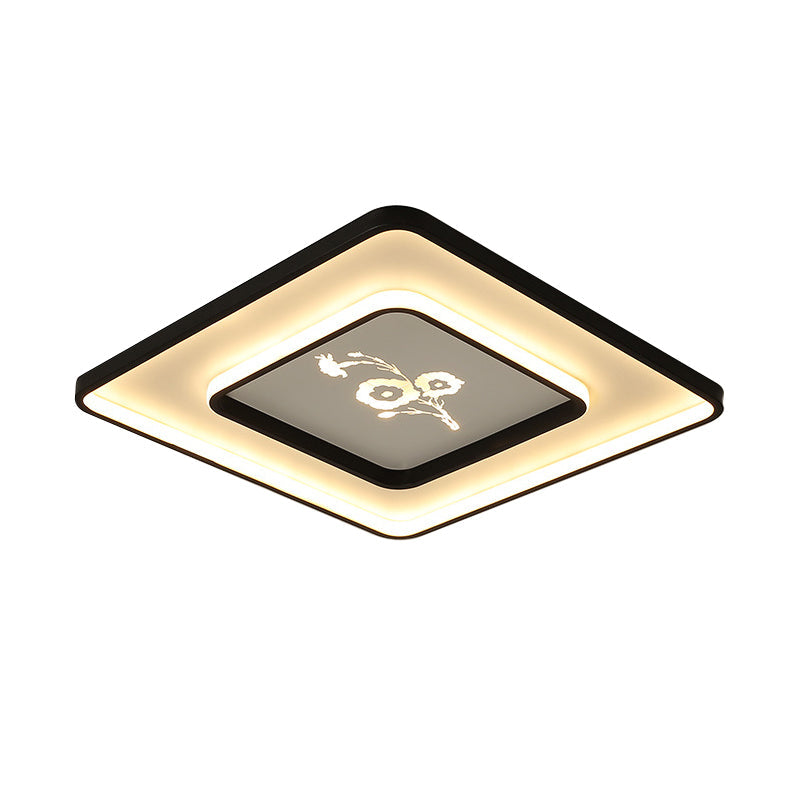 Modern Acrylic Led Ceiling Light Fixture In Black Square/Rectangular Flush Mount White/Warm