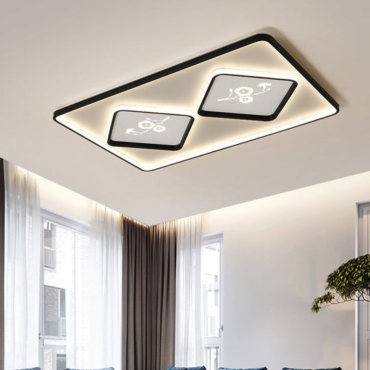 Modern Acrylic Led Ceiling Light Fixture In Black Square/Rectangular Flush Mount White/Warm