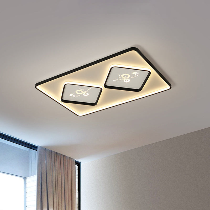 Modern Acrylic Led Ceiling Light Fixture In Black Square/Rectangular Flush Mount White/Warm