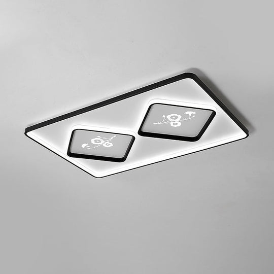 Modern Acrylic Led Ceiling Light Fixture In Black Square/Rectangular Flush Mount White/Warm