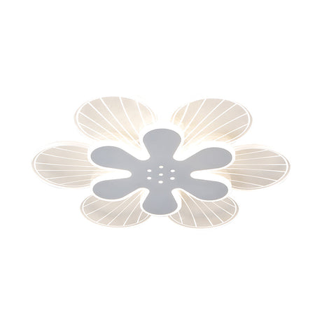 Contemporary White Flower Flush Light Fixture - Wide Led Acrylic Lamp In White/Warm